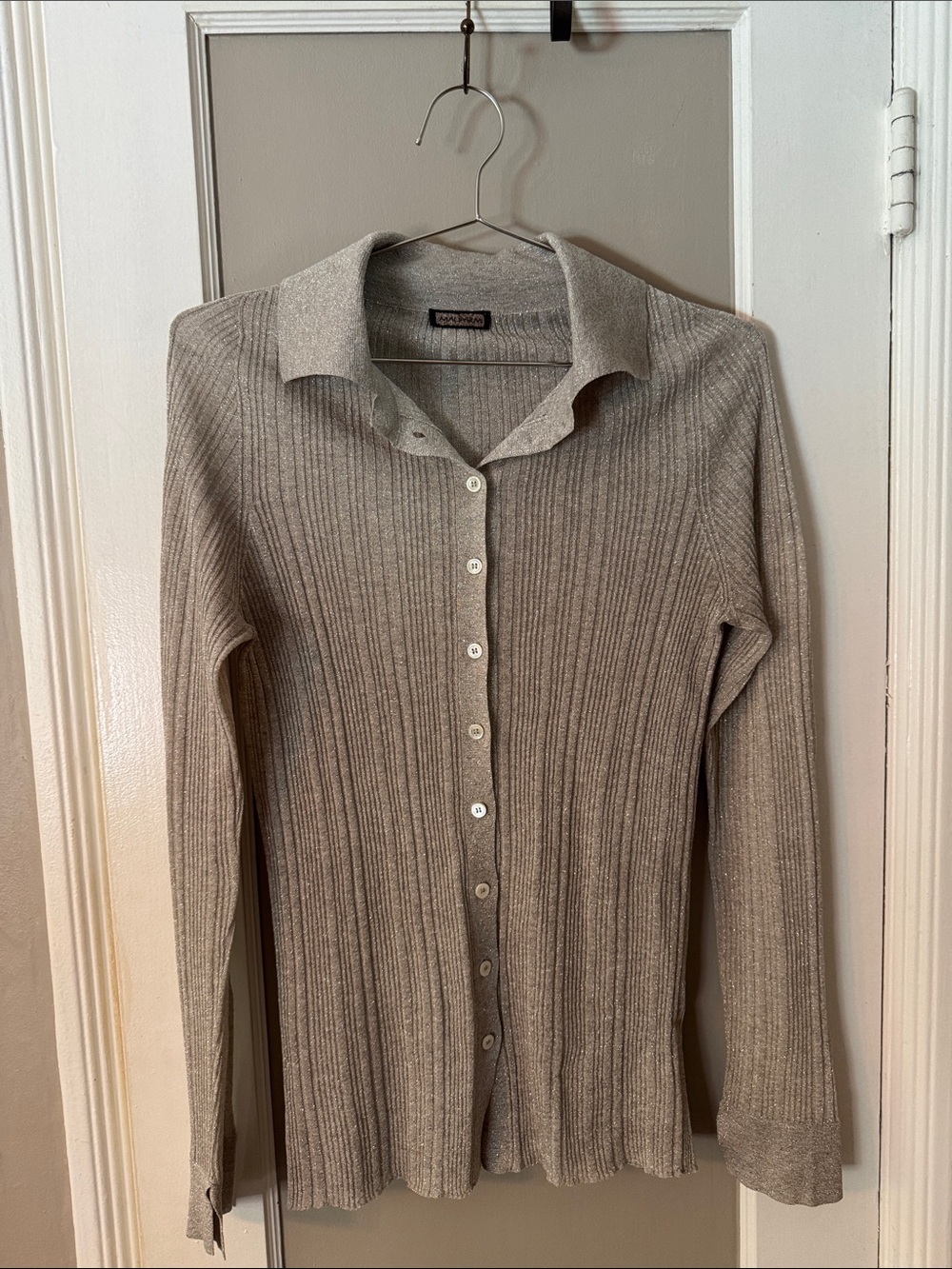 Maliparmi Thin Gold Metallic Cardigan Sweater-Italy-Sz Medium